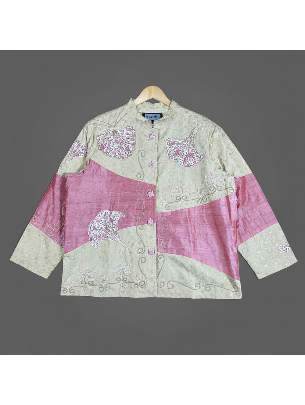 Indigo Moon Pink Cream Patchwork Floral Embroidered Jacket Silk Blend 1X